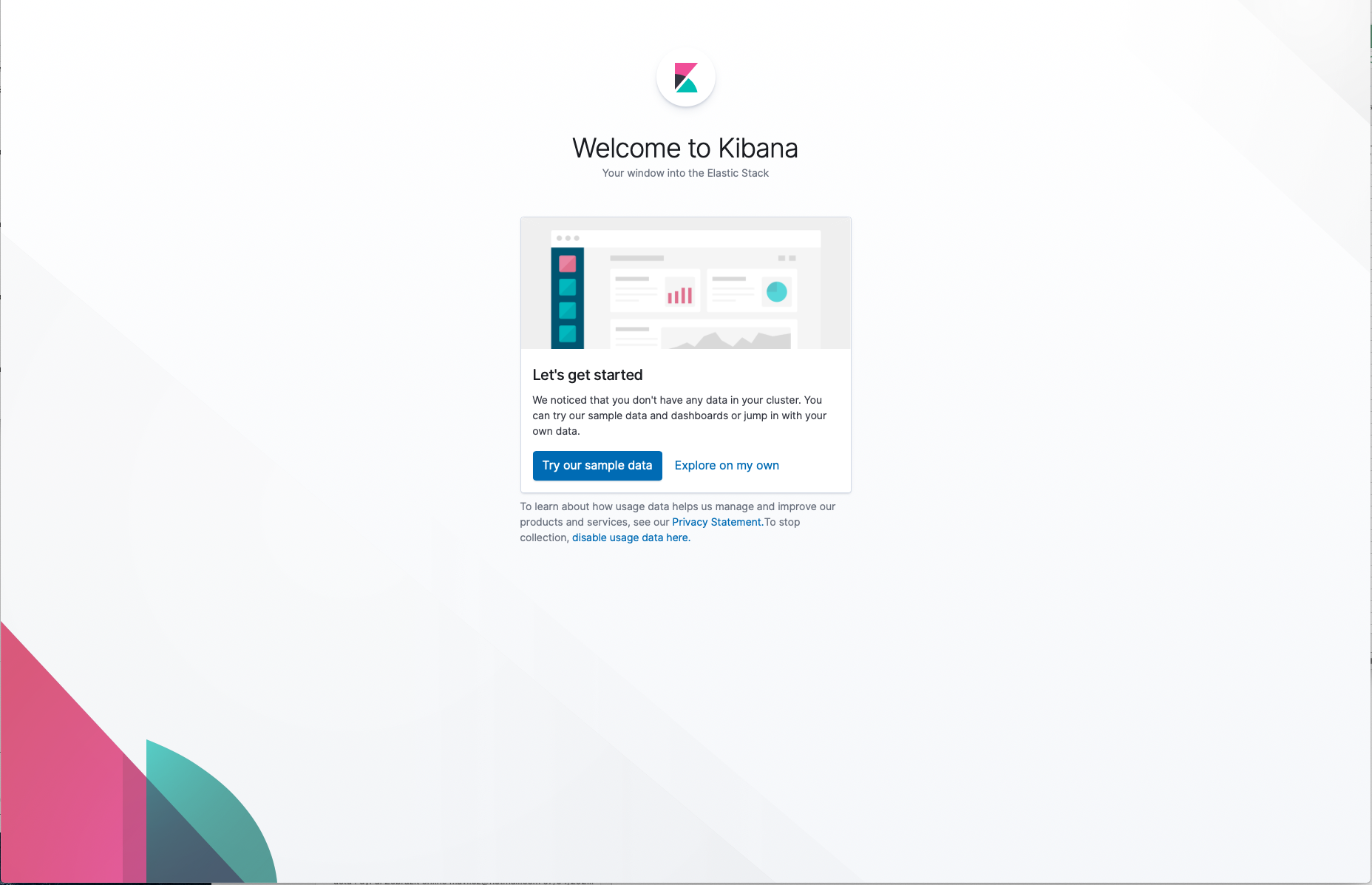 Kibana Kibana welcome screen