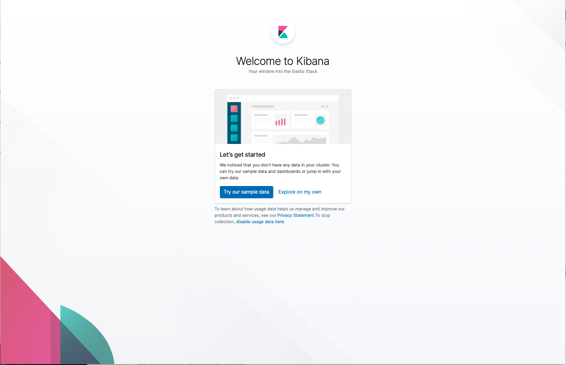 Kibana welcome screen